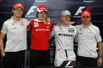 Foto zur News: Weltmeister unter sich: Jenson Button, Fernando Alonso, Michael Schumacher und Lewis Hamilton