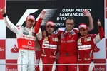 Foto zur News: Felipe Massa (Ferrari) Fernando Alonso (Ferrari) Jenson Button (McLaren) Stefano Domenicali (Teamchef)