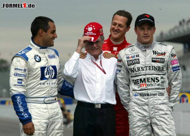 Foto zur News: Juan Pablo Montoya, Michael Schumacher, Kimi Räikkönen und Bernie Ecclestone