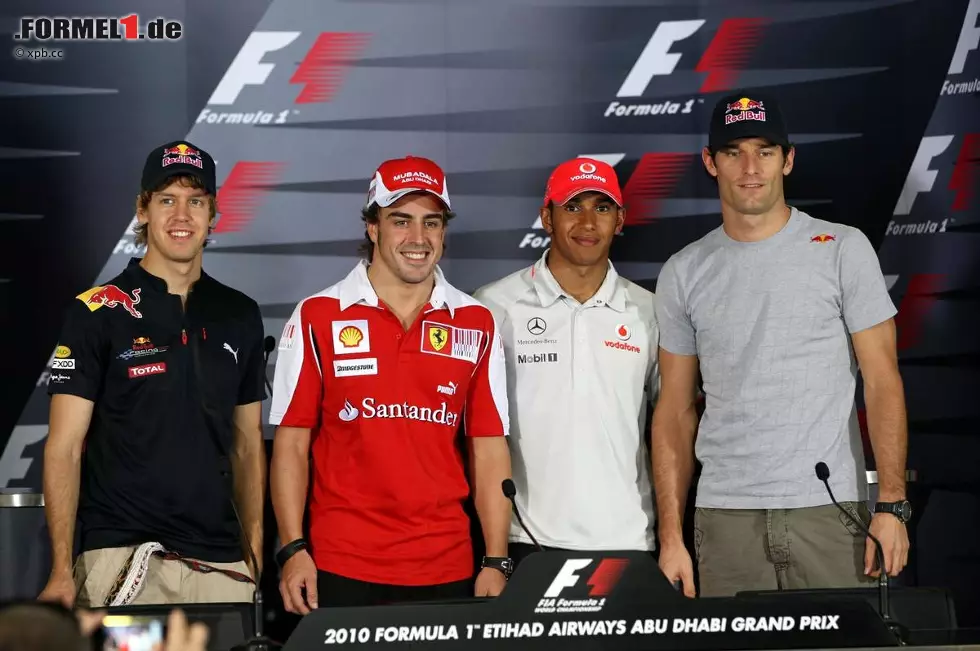 Foto zur News: Die WM-Kandidaten vor dem letzten Saisonrennen: Sebastian Vettel (Red Bull), Fernando Alonso (Ferrari), Lewis Hamilton (McLaren) und Mark Webber (Red Bull)