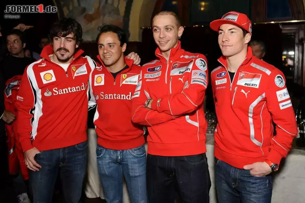 Foto zur News: Fernando Alonso, Felipe Massa (Ferrari), Valentino Rossi und Nicky Hayden