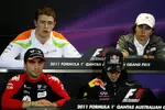 Foto zur News: Oben: Paul di Resta (Force India), Sergio Perez (Sauber); unten:Jerome D&#039;Ambrosio (Marussia-Virgin) und Sebastian Vettel (Red Bull)