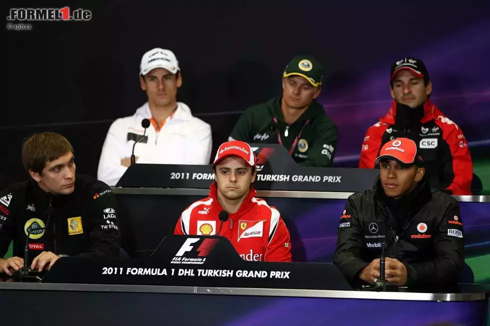 Foto zur News: Oben: Adrian Sutil (Force India), Heikki Kovalainen (Lotus) und Timo Glock (Marussia-Virgin); unten: Witali Petrow (Renault), Felipe Massa (Ferrari) und Lewis Hamilton (McLaren)