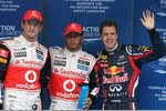 Foto zur News: Jenson Button (McLaren), Lewis Hamilton (McLaren) und Sebastian Vettel (Red Bull)