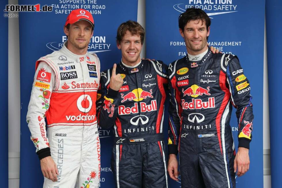 Foto zur News: Jenson Button (McLaren), Sebastian Vettel (Red Bull) und Mark Webber (Red Bull)