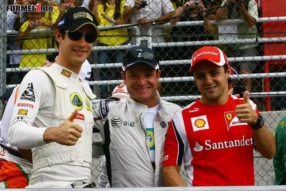 Foto zur News: Brasilianer in Brasilien: Bruno Senna (Renault), Rubens Barrichello (Williams) und Felipe Massa (Ferrari)