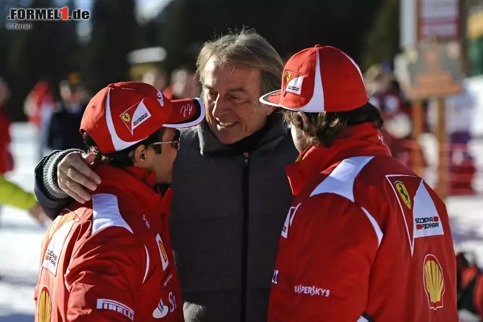 Foto zur News: Luca di Montezemolo (Präsident) mit Felipe Massa und Fernando Alonso