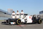 Foto zur News: Kamui Kobayashi, Sergio Perez, Esteban Gutierrez und der neue Sauber-Ferrari C31