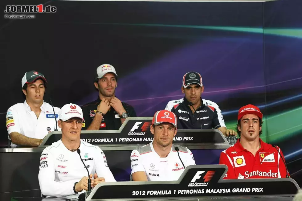 Foto zur News: Obere Reihe: Sergio Perez (Sauber), Jean-Eric Vergne (Toro Rosso) und Pastor Maldonado (Williams); untere Reihe: Michael Schumacher (Mercedes), Jenson Button (McLaren) und Fernando Alonso (Ferrari)