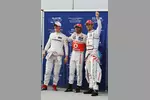 Foto zur News: Michael Schumacher (Mercedes), Lewis Hamilton (McLaren) und Jenson Button (McLaren)