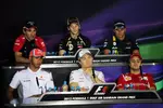 Foto zur News: Pressekonferenz am Donnestag - oberer Reihe: Timo Glock (Marussia), Romain Grosjean (Lotus) und Heikki Kovalainen (Caterham); untere Reihe: Lewis Hamilton (McLaren), Nico Rosberg (Mercedes) und Felipe Massa (Ferrari)