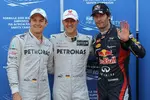 Foto zur News: Nico Rosberg (Mercedes), Michael Schumacher (Mercedes) und Mark Webber (Red Bull)