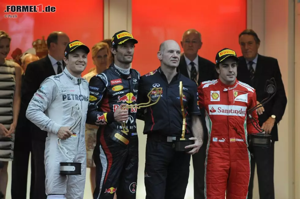 Foto zur News: Nico Rosberg (Mercedes), Mark Webber (Red Bull), Adrian Newey (Red Bull) und Fernando Alonso (Ferrari)