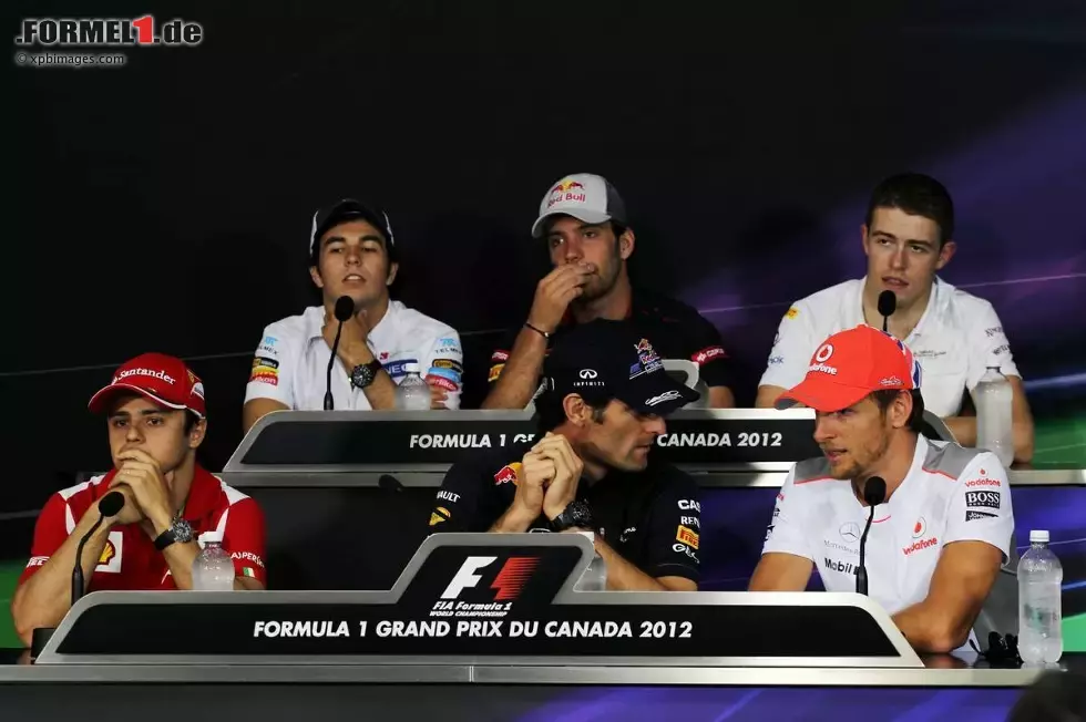 Foto zur News: Donnerstags-Pressekonferenz mit Felipe Massa (Ferrari), Sergio Perez (Sauber), Jean-Eric Vergne (Toro Rosso), Mark Webber (Red Bull), Jenson Button (McLaren) und Paul di Resta (Force India)