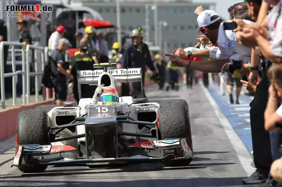 Foto zur News: Zum zweiten Mal stand Sergio Perez (Sauber) auf dem Podest - Dritter in Montreal.