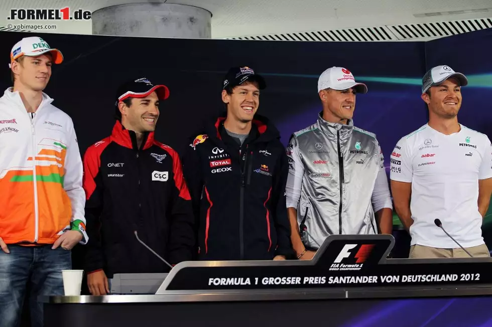 Foto zur News: Nico Hülkenberg (Force India), Timo Glock (Marussia), Sebastian Vettel (Red Bull), Michael Schumacher (Mercedes) und Nico Rosberg (Mercedes)