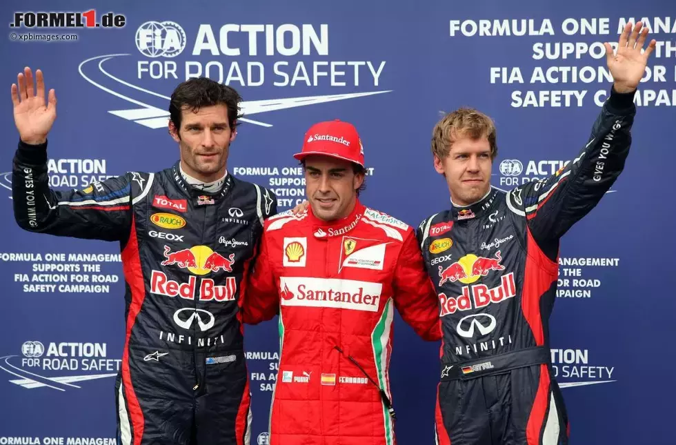 Foto zur News: Mark Webber (Red Bull), Fernando Alonso (Ferrari) und Sebastian Vettel (Red Bull) die 3 besten im Qualifying in Hockenheim