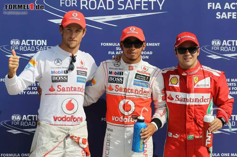 Foto zur News: Die Schnellsten im Qualifying: Lewis Hamilton (McLaren), Jenson Button (McLaren) und Felipe Massa (Ferrari)