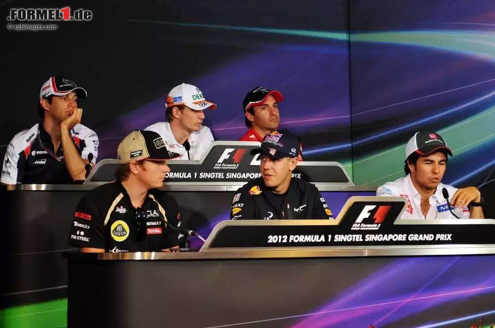 Foto zur News: Donnerstags-Pressekonferenz mit Bruno Senna (Williams), Nico Hülkenberg (Force India), Timo Glock (Marussia), Sebastian Vettel (Red Bull), Sergio Perez (Sauber) und Kimi Räikkönen (Lotus)