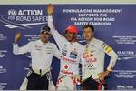 Foto zur News: Pastor Maldonado (Williams), Lewis Hamilton (McLaren) und Sebastian Vettel (Red Bull)