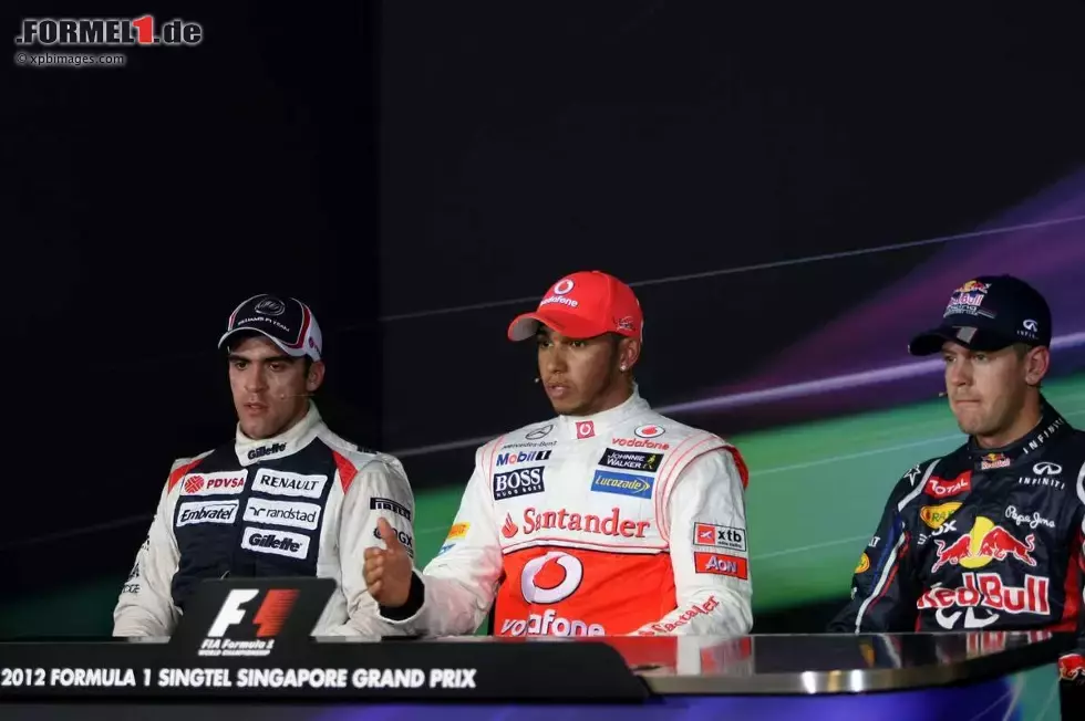 Foto zur News: Pastor Maldonado (Williams), Lewis Hamilton (McLaren) und Sebastian Vettel (Red Bull)