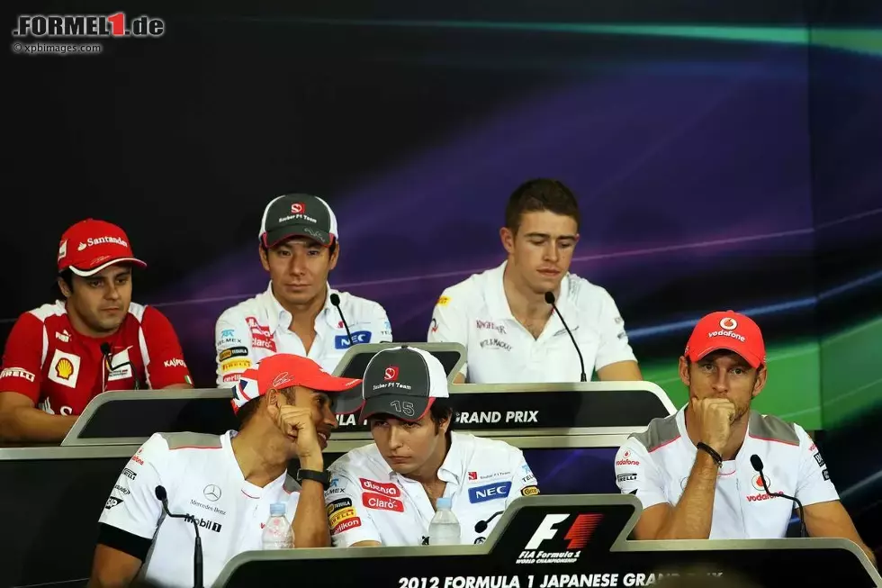 Foto zur News: Oben: Felipe Massa (Ferrari), Kamui Kobayashi (Sauber) und Paul di Resta (Force India); unten: Lewis Hamilton (McLaren), Sergio Perez (Sauber) und Jenson Button (McLaren)