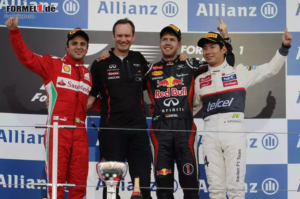 Foto zur News: Felipe Massa (Ferrari), Sebastian Vettel (Red Bull) und Kamui Kobayashi (Sauber)