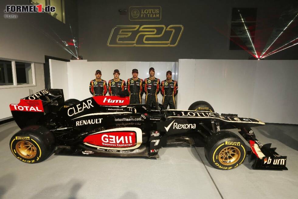 Foto zur News: Nicolas Prost, Davide Valsecchi, Kimi Räikkönen, Romain Grosjean Jerome D&#039;Ambrosio und der Lotus E21