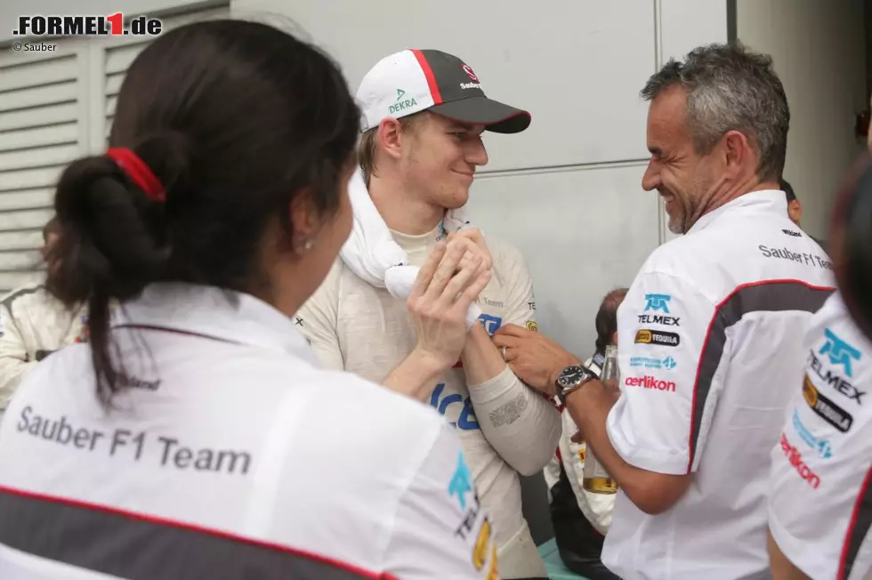 Foto zur News: Monisha Kaltenborn, Nico Hülkenberg und Beat Zehnder (Sauber)