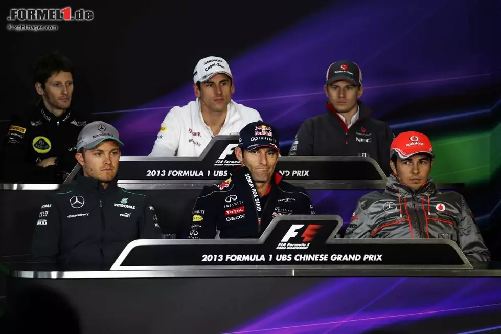 Foto zur News: Donnerstags-Pressekonferenz mit Romain Grosjean (Lotus), Adrian Sutil (Force India), Nico Hülkenberg (Sauber), Nico Rosberg (Mercedes), Mark Webber (Red Bull) und Sergio Perez (McLaren)