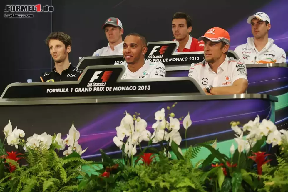 Foto zur News: Donnerstags-Pressekonferenz mit Nico Hülkenberg (Sauber), Jules Bianchi (Marussia), Adrian Sutil (Force India), Romain Grosjean (Lotus), Lewis Hamilton (Mercedes) und Jenson Button (McLaren)