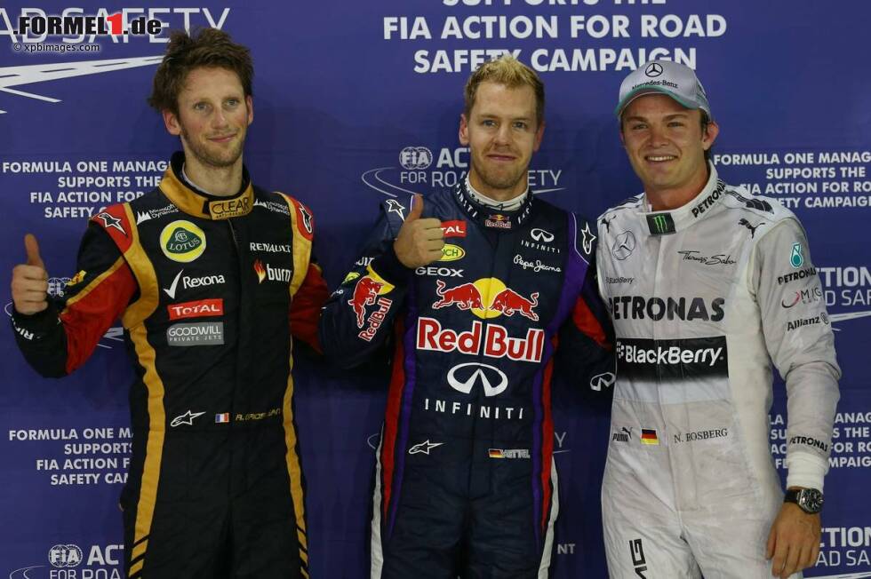 Foto zur News: Sebastian Vettel (Red Bull), Nico Rosberg (Mercedes) und Romain Grosjean (Lotus)