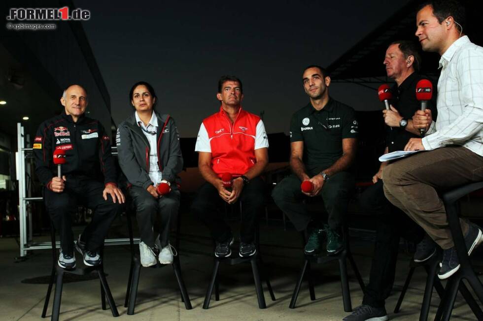 Foto zur News: Franz Tost, Monisha Kaltenborn, Graeme Lowdon und Cyril Abiteboul im Interview mit dem britischen Fernsehen