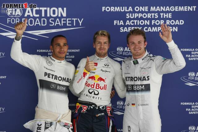 Foto zur News: Sebastian Vettel (Red Bull), Nico Rosberg (Mercedes) und Lewis Hamilton (Mercedes)