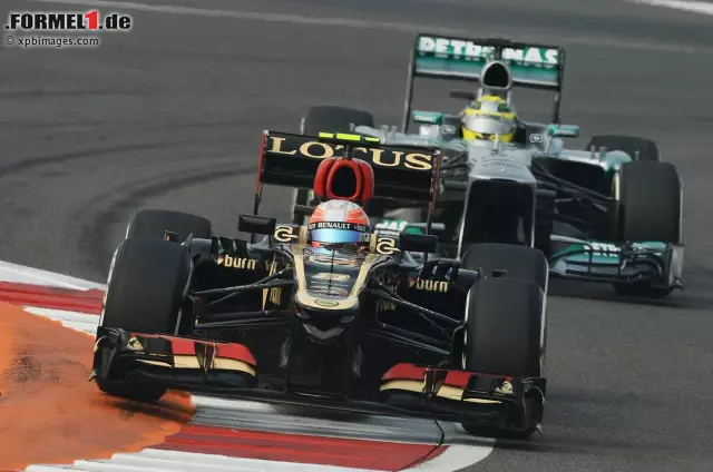 Foto zur News: Ein bemerkenswertes Rennen fuhr Romain Grosjean. Der Lotus-Fahrer schaffte das Kunststück, von Startplatz 17 mit nur einem Stopp auf den dritten Rang zu fahren!