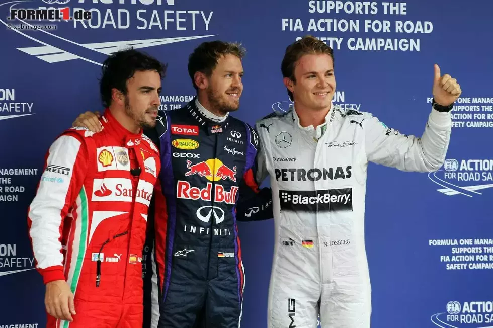 Foto zur News: Nico Rosberg (Mercedes), Sebastian Vettel (Red Bull) und Fernando Alonso (Ferrari)