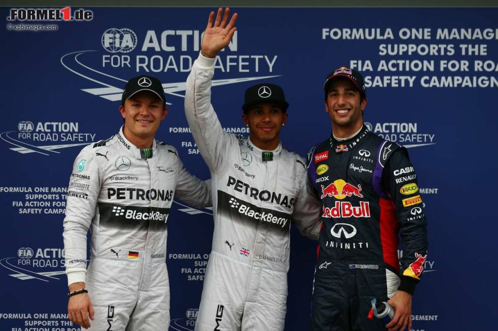 Foto zur News: Pole-Position für Lewis Hamilton (Mercedes), Daniel Ricciardo (Red Bull) und Nico Rosberg (Mercedes) folgen