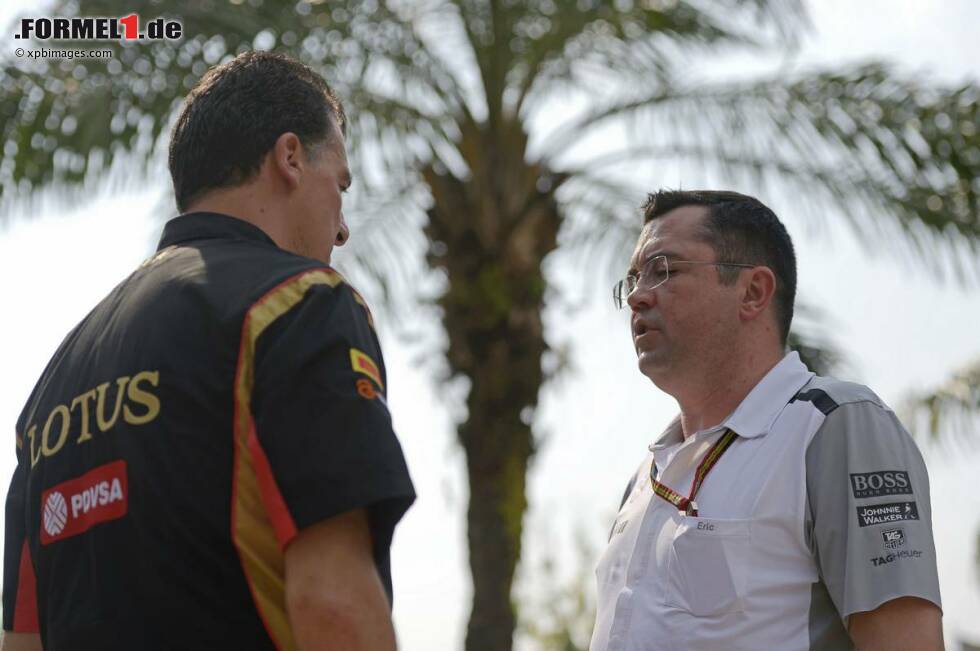 Foto zur News: Federico Gastaldi (Lotus) im Gespräch mit Vorgänger Eric Boullier (McLaren)