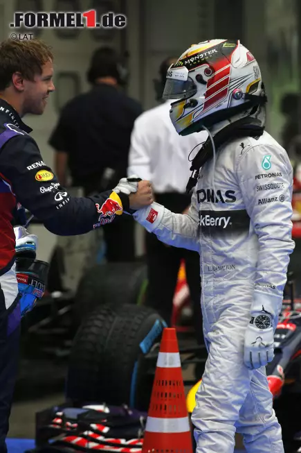 Foto zur News: Sebastian Vettel (Red Bull) und Lewis Hamilton (Mercedes)