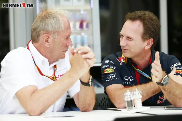 Foto zur News: Red-Bull-Motorsportberater Dr. Helmut Marko und Teamchef Christian Horner bleiben als Krisenmanager gefragt. Heute kämpfte Vettel mit Softwareproblemen, was die Hinterräder blockieren ließ.