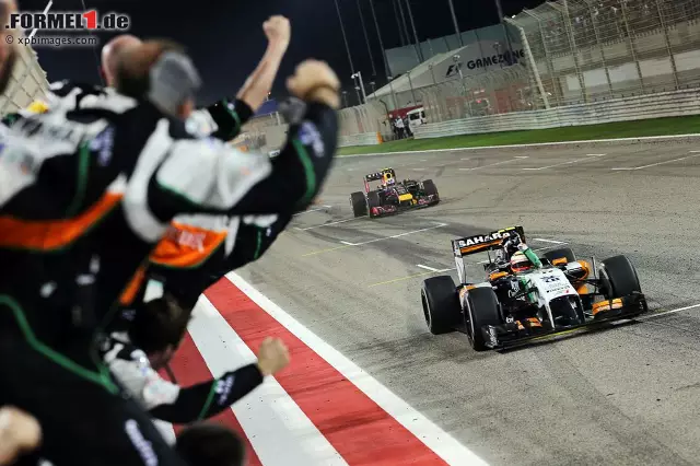 Foto zur News: Auch das Force-India-Team jubelte ausgelassen, schließlich steht man nicht alle Tage auf dem Podium.