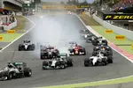 Foto zur News: Lewis Hamilton (Mercedes), Nico Rosberg (Mercedes), Valtteri Bottas (Williams) und Romain Grosjean (Lotus)