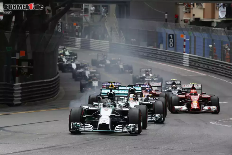 Foto zur News: Nico Rosberg (Mercedes), Lewis Hamilton (Mercedes), Sebastian Vettel (Red Bull) und Kimi Räikkönen (Ferrari)