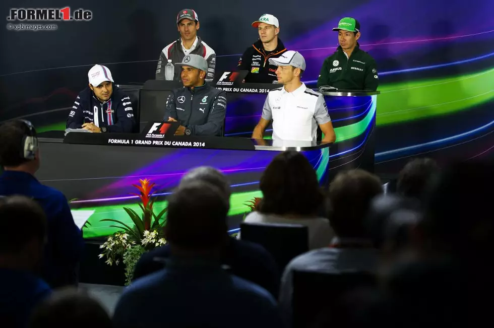 Foto zur News: Adrian Sutil (Sauber), Nico Hülkenberg (Force India), Kamui Kobayashi (Caterham), Felipe Massa (Williams), Lewis Hamilton (Mercedes) und Jenson Button (McLaren)