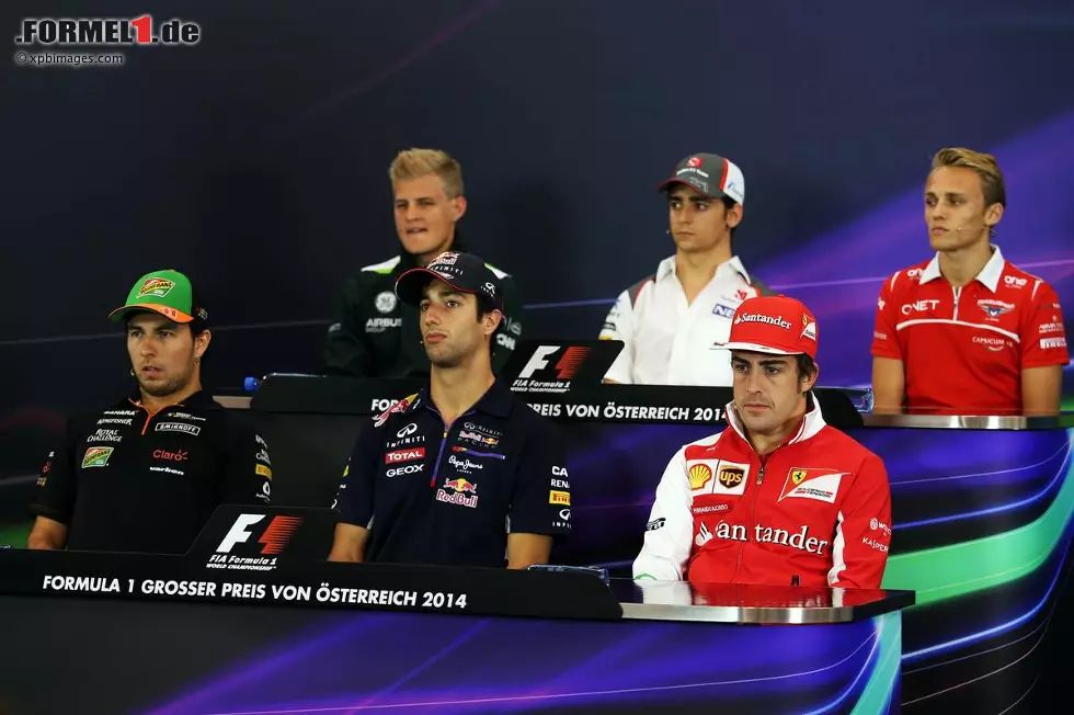 Foto zur News: Marcus Ericsson (Caterham), Esteban Gutierrez (Sauber), Max Chilton (Marussia), Sergio Perez (Force India), Daniel Ricciardo (Red Bull) und Fernando Alonso (Ferrari)