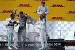 Foto zur News: Lewis Hamilton (Mercedes), Nico Rosberg (Mercedes) und Valtteri Bottas (Williams)