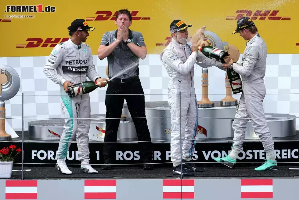 Foto zur News: Lewis Hamilton (Mercedes), Nico Rosberg (Mercedes) und Valtteri Bottas (Williams)