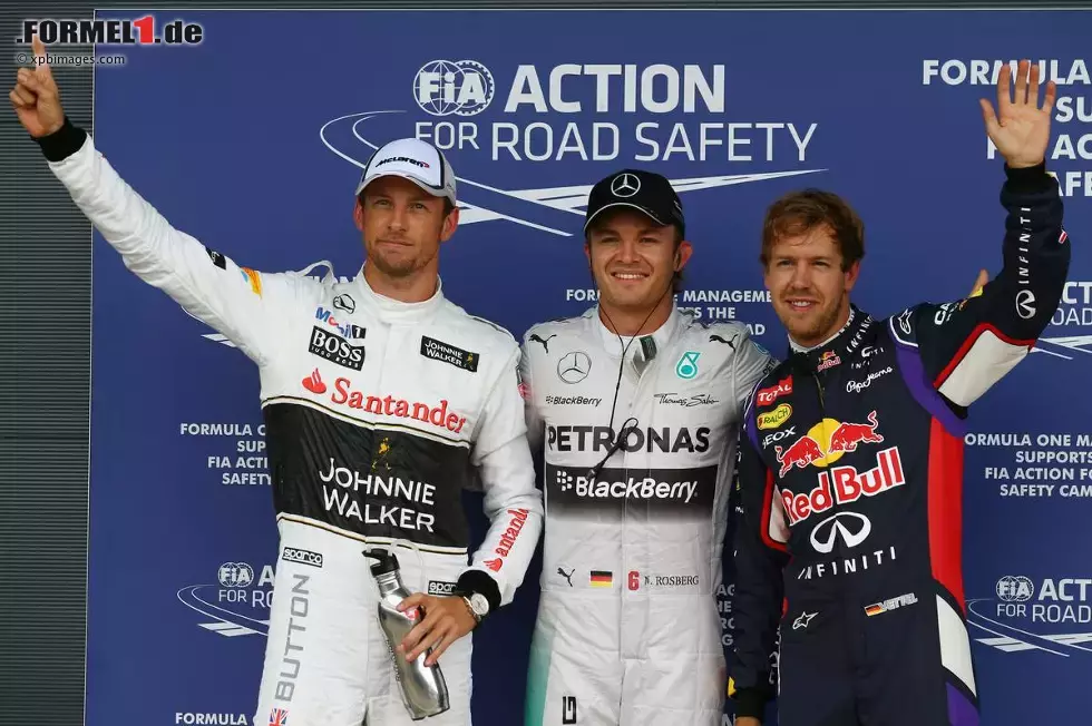 Foto zur News: Nico Rosberg (Mercedes), Sebastian Vettel (Red Bull) und Jenson Button (McLaren)