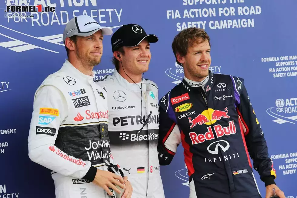 Foto zur News: Jenson Button (McLaren), Nico Rosberg (Mercedes) und Sebastian Vettel (Red Bull)