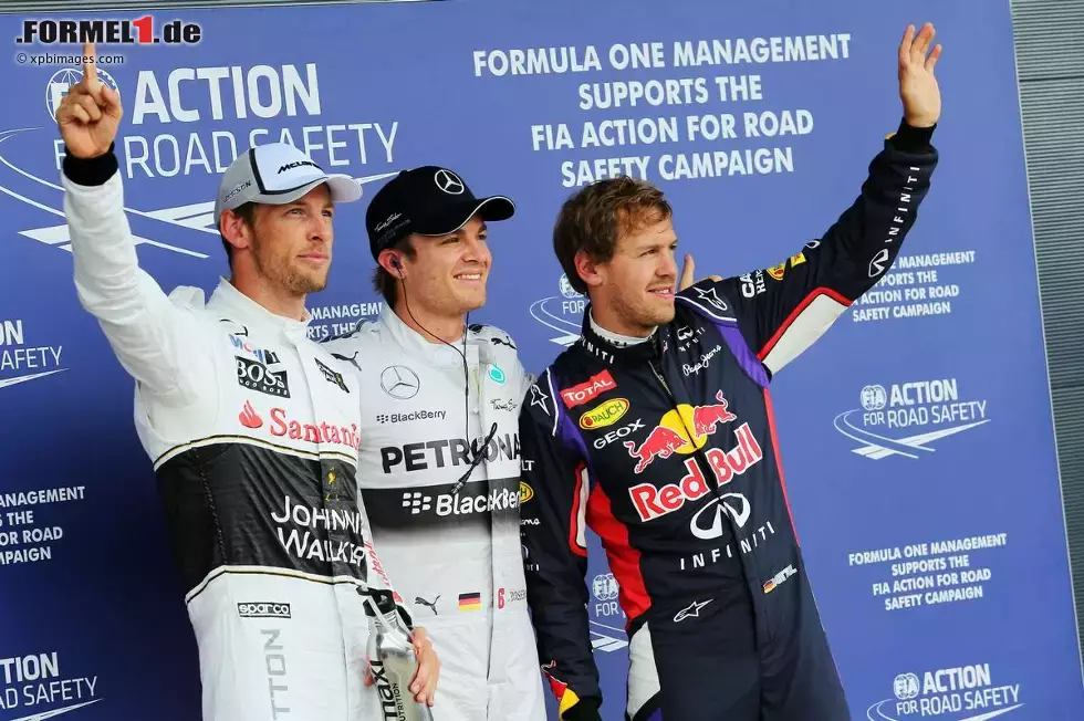 Foto zur News: Jenson Button (McLaren), Nico Rosberg (Mercedes) und Sebastian Vettel (Red Bull)